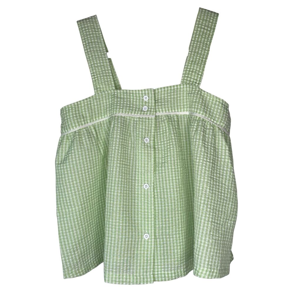 KIKIT Green Gingham Seersucker Button Up Tank Top Size Medium Cottagecore
